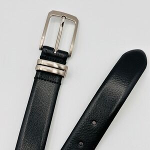 JOSEPH BANKS Mens Black Genuine Leather Belt Silver Buckle Handcrafted Italy 38
